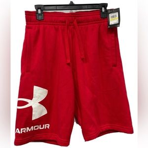 NWT Under Armour Rival Fleece Big Logo Men's Medium Red Sweat Shorts 1357118
